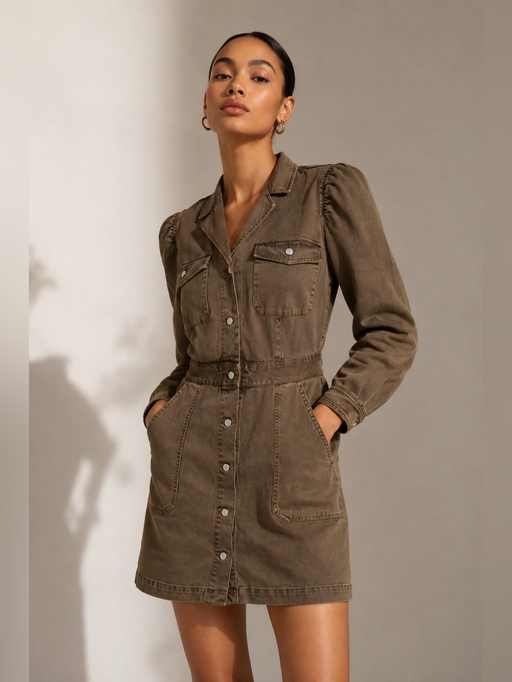 Rails Lisette Utility Denim Twill Shirt Dress NWT Large Moss Green